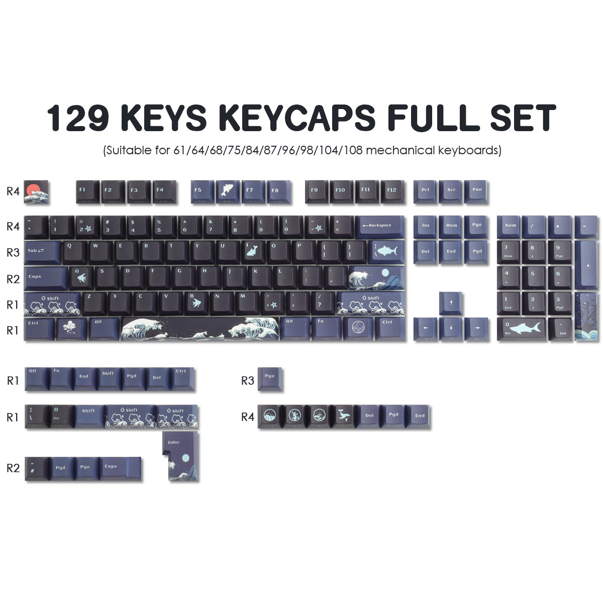 Black Coral Sea Side Light Keycaps - joorkey