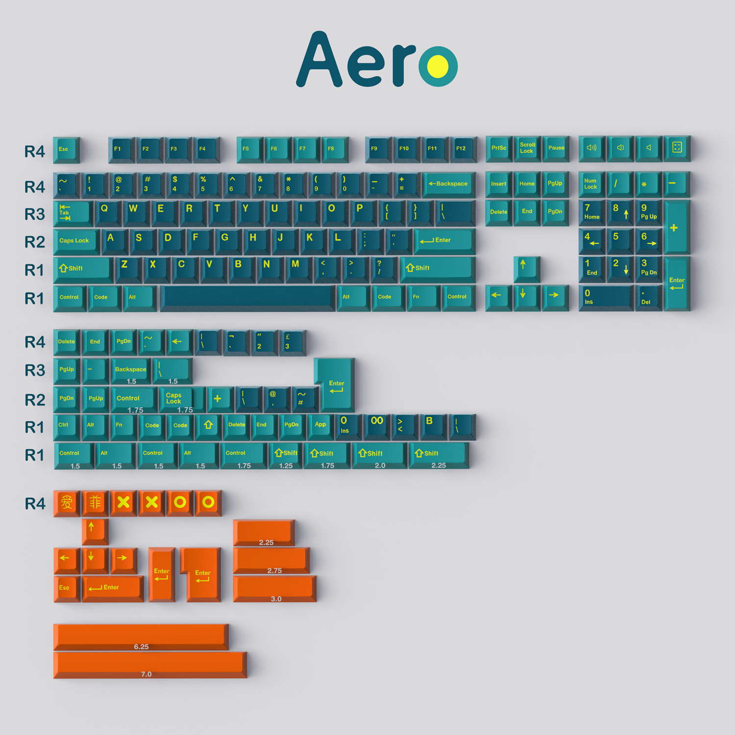 171 key ABS Double Shot Marrs Green/Aero Keycaps| joorkey
