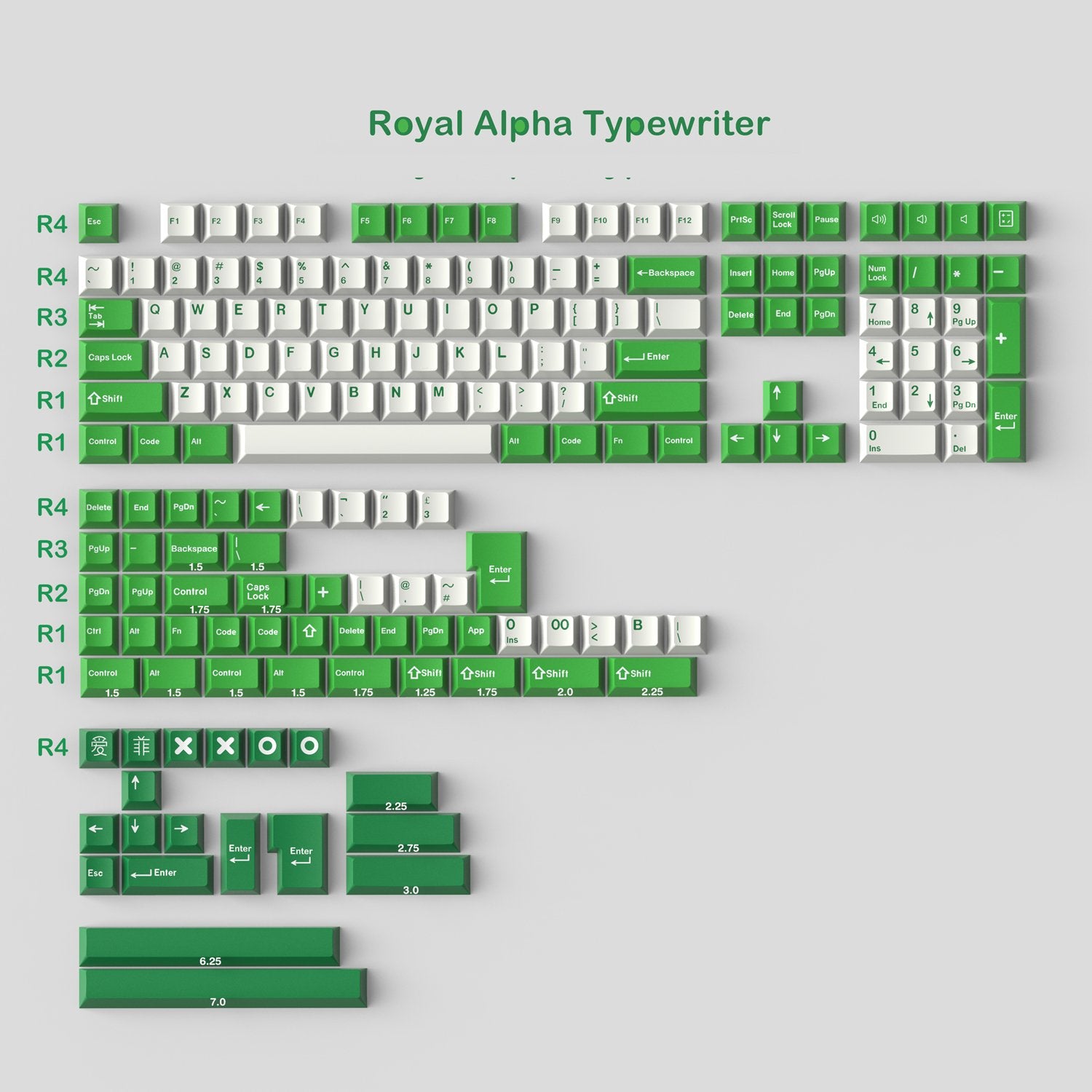 171 key ABS Double Shot Jamon/Royal Alpha Typewriter Keycaps - joorkey