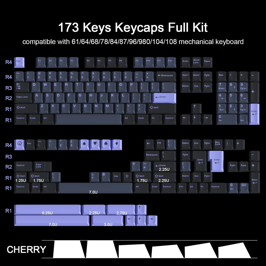 Unmatchable Quality: 173 Key Night Shadow Keycaps