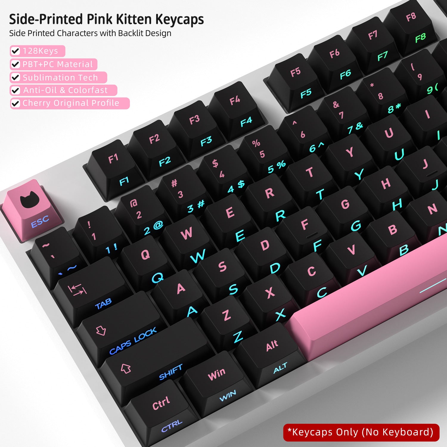 Pink Kitten Side Backlight Keycaps