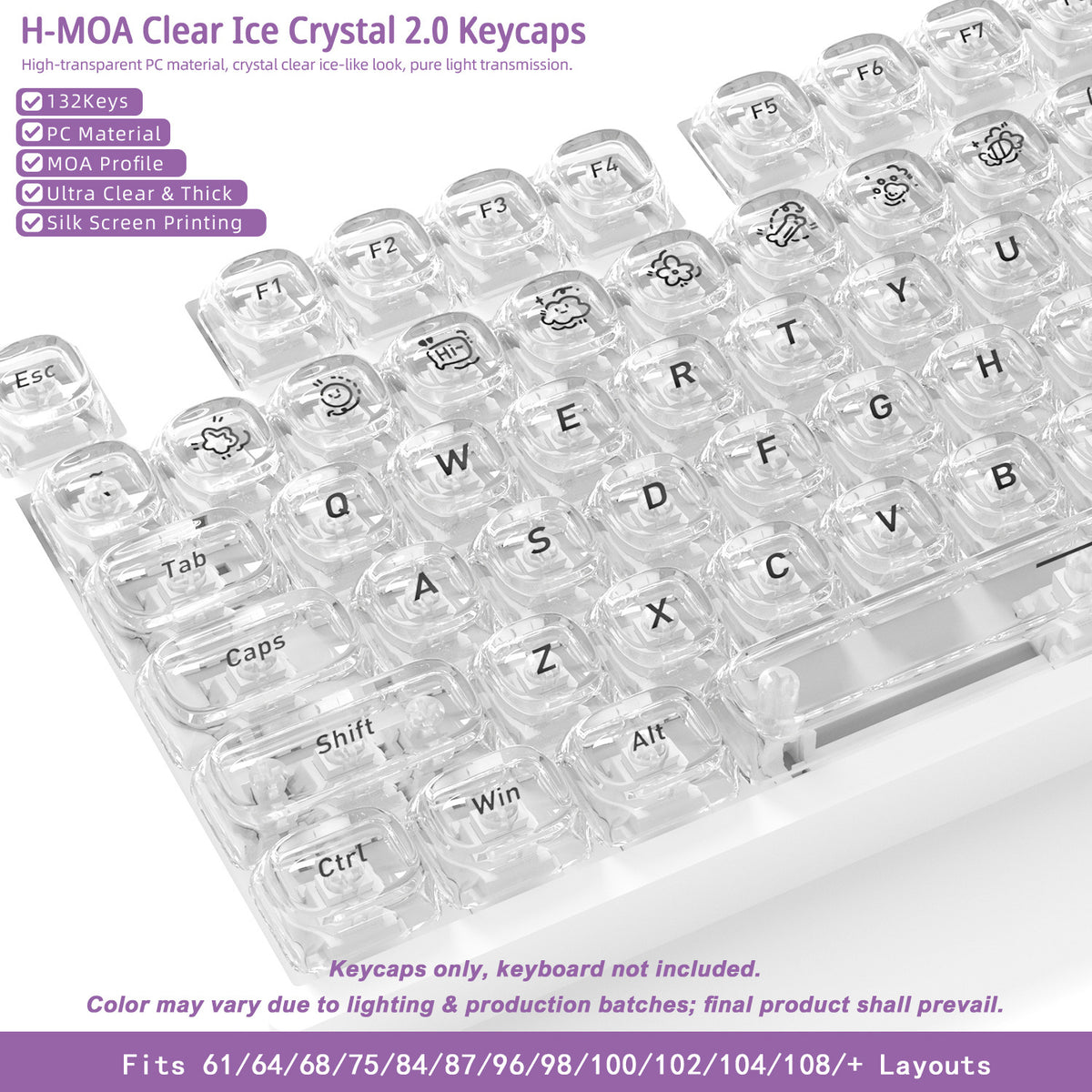 Transparent Boxed Keycaps 132 Keys PC Material MOA Profile UV Process Keycaps For MX Switch Wooting Aula F75 Mechanical Keyboard