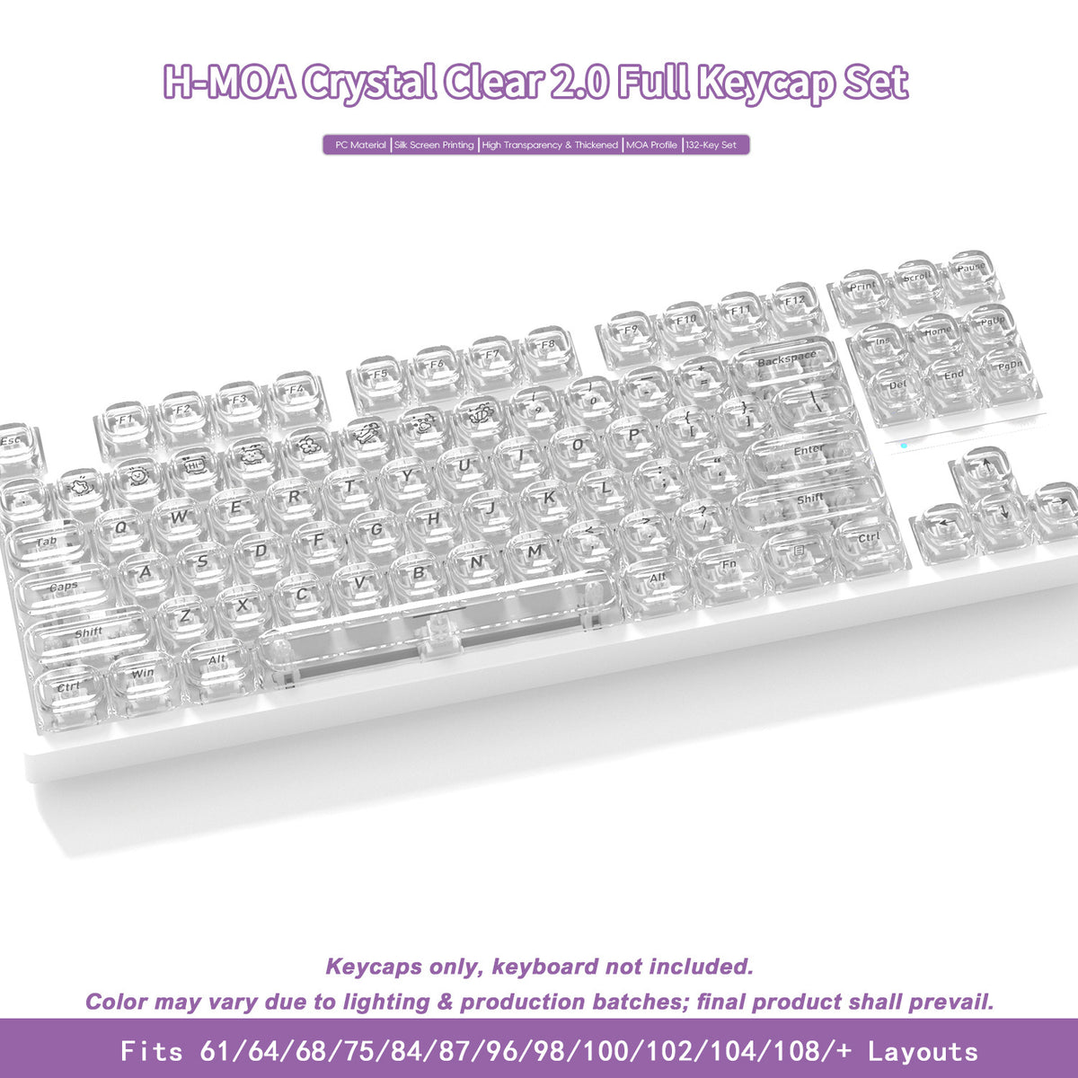 Transparent Boxed Keycaps 132 Keys PC Material MOA Profile UV Process Keycaps For MX Switch Wooting Aula F75 Mechanical Keyboard