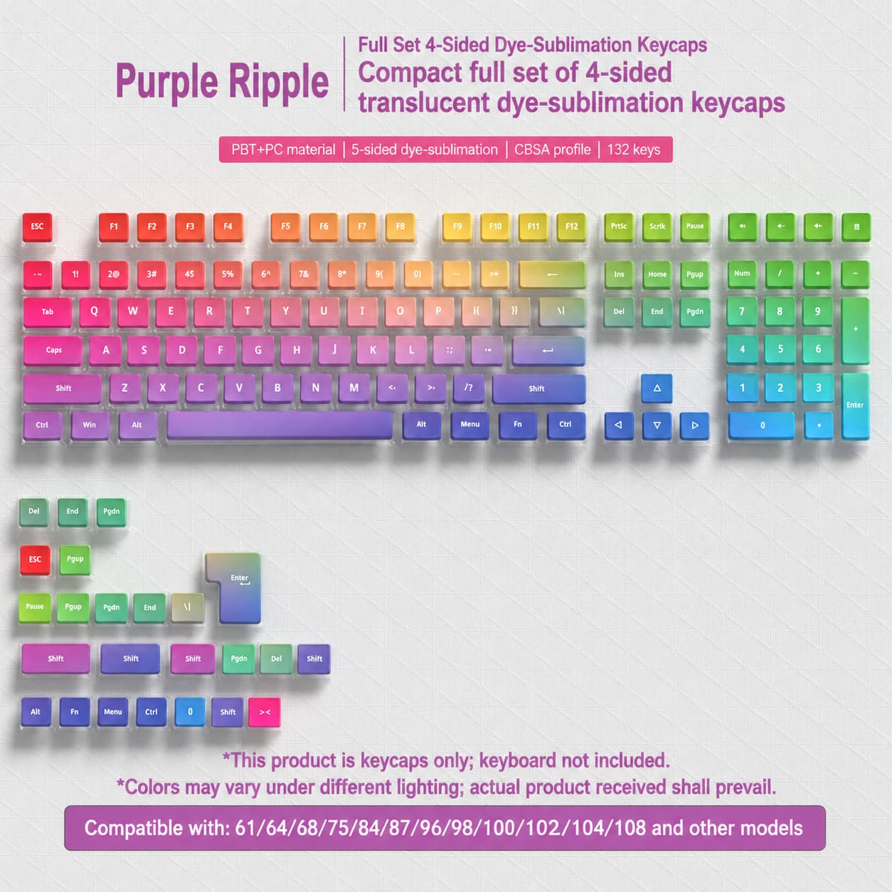 Purple Ripple Four-Sided Backlight Keycaps