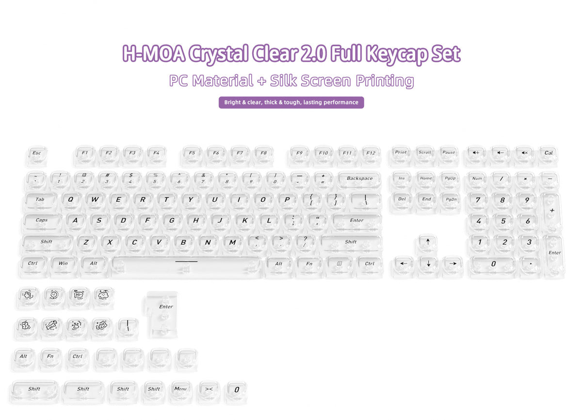 Transparent Boxed Keycaps 132 Keys PC Material MOA Profile UV Process Keycaps For MX Switch Wooting Aula F75 Mechanical Keyboard