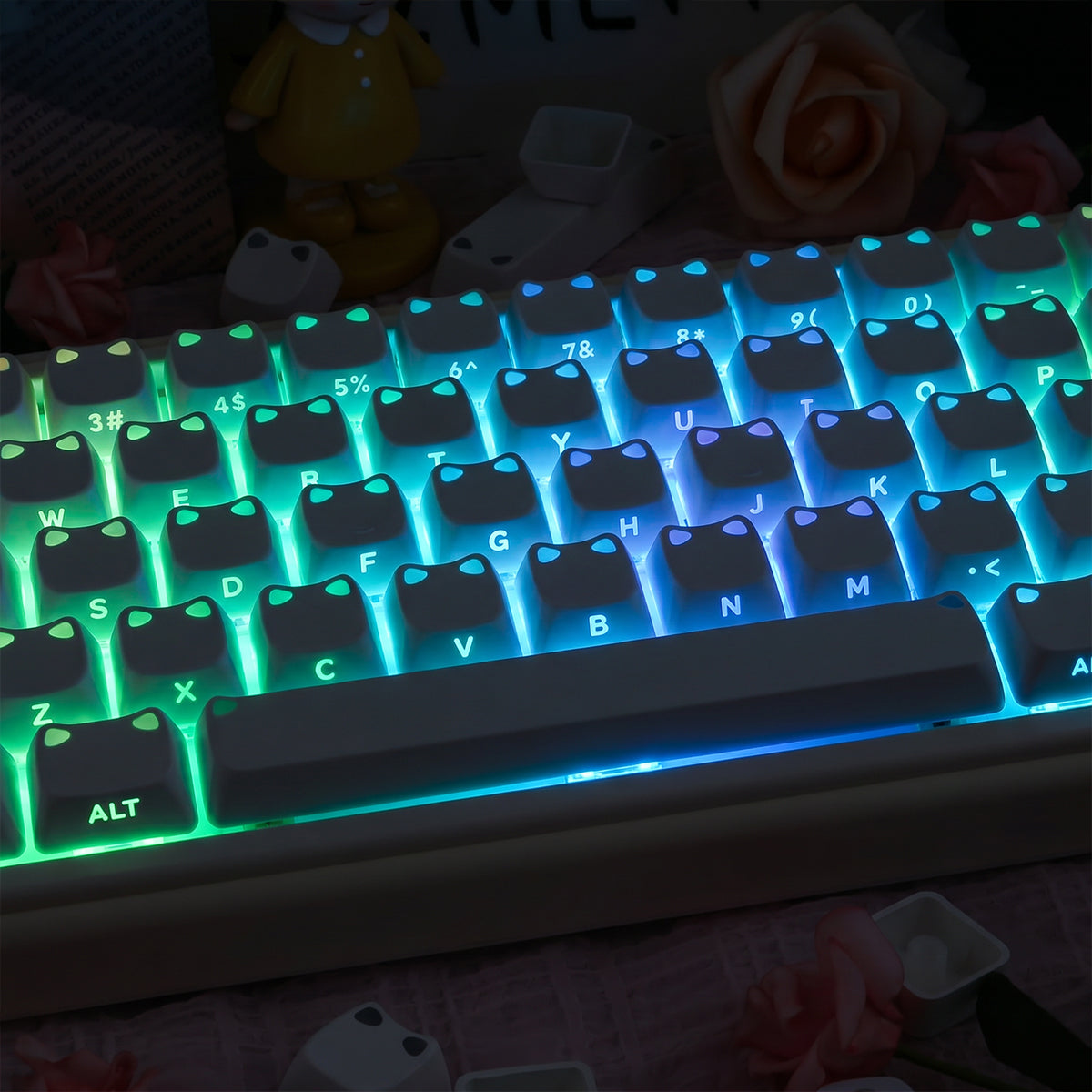 White Cat Ears Side Backlight Keycaps
