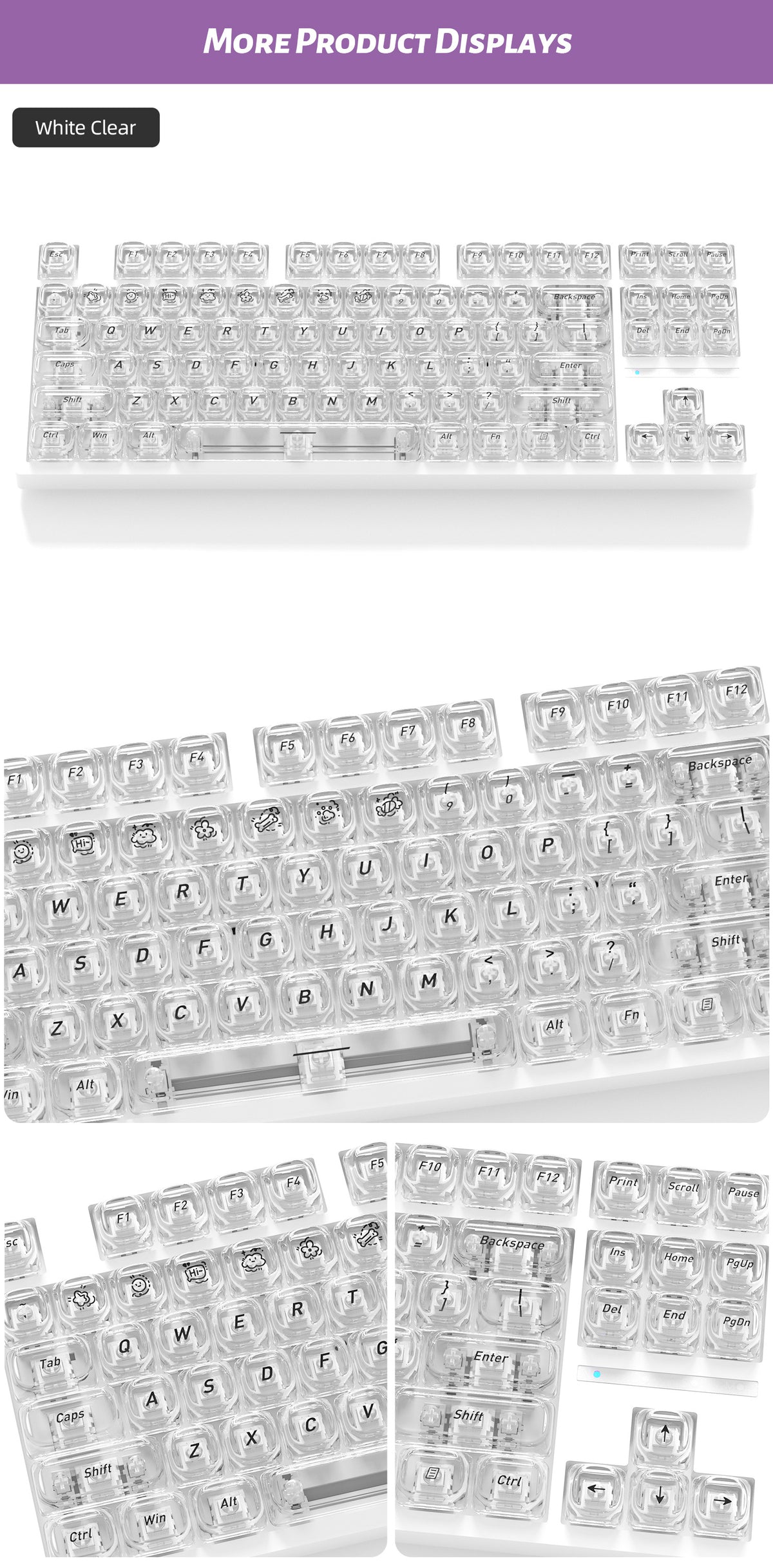 Transparent Boxed Keycaps 132 Keys PC Material MOA Profile UV Process Keycaps For MX Switch Wooting Aula F75 Mechanical Keyboard