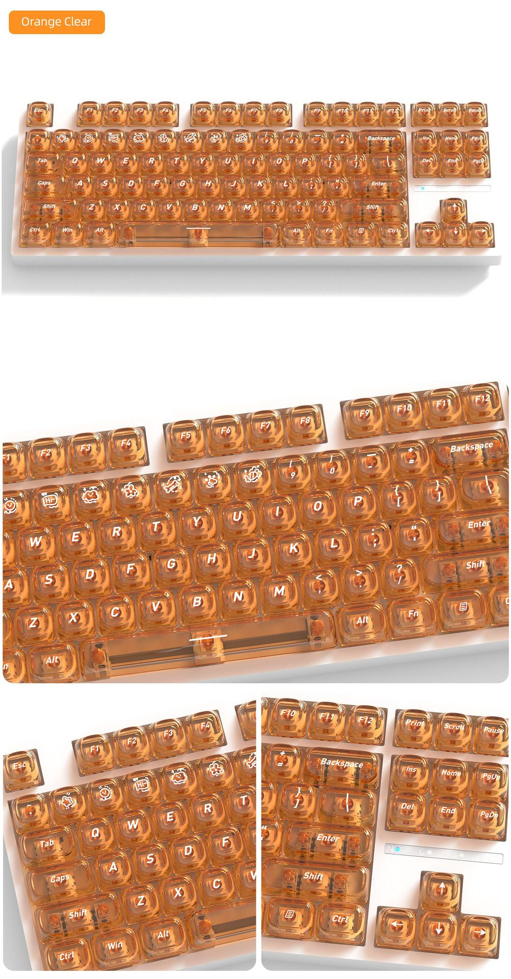 Transparent Boxed Keycaps 132 Keys PC Material MOA Profile UV Process Keycaps For MX Switch Wooting Aula F75 Mechanical Keyboard