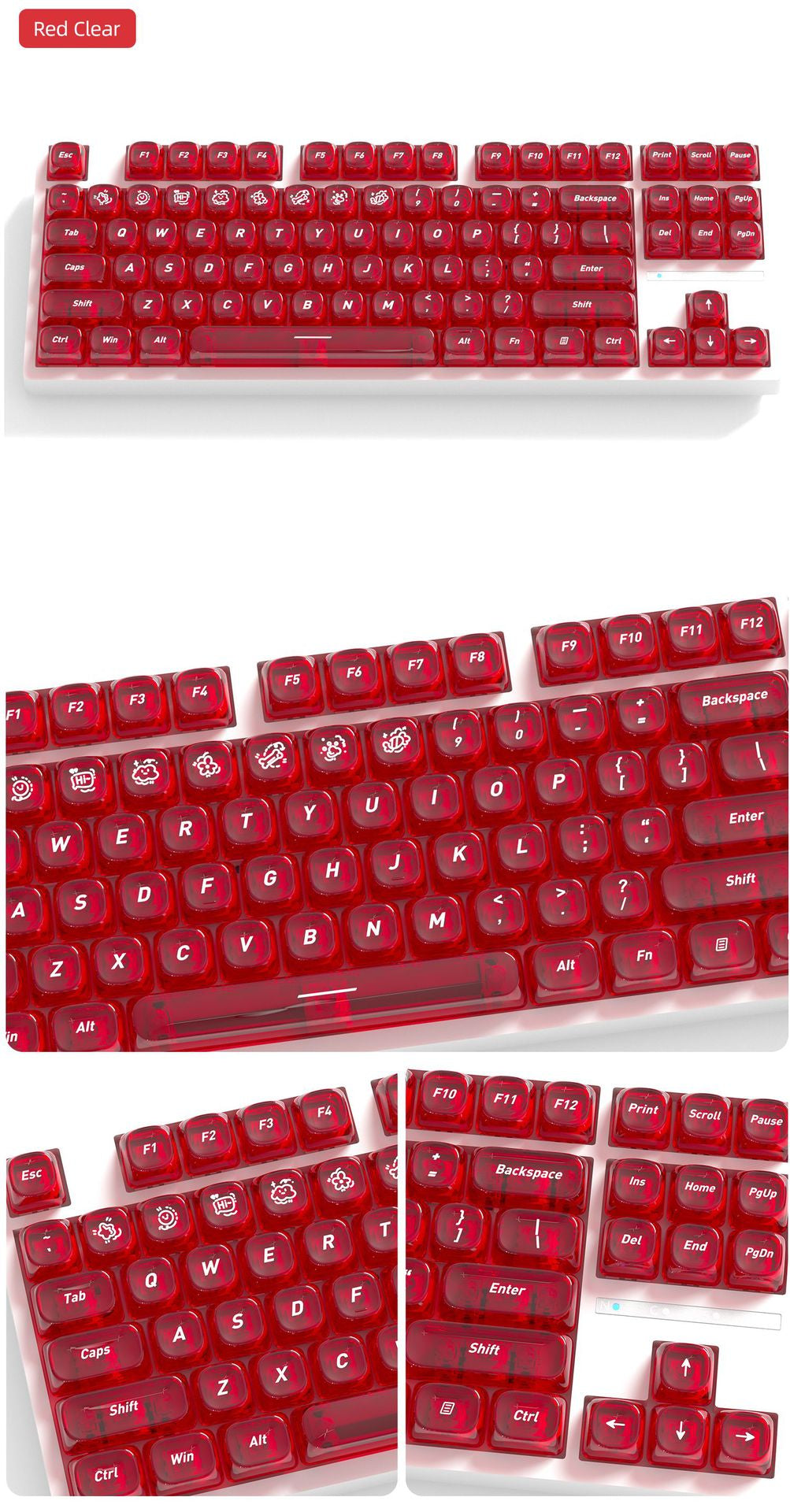 Transparent Boxed Keycaps 132 Keys PC Material MOA Profile UV Process Keycaps For MX Switch Wooting Aula F75 Mechanical Keyboard