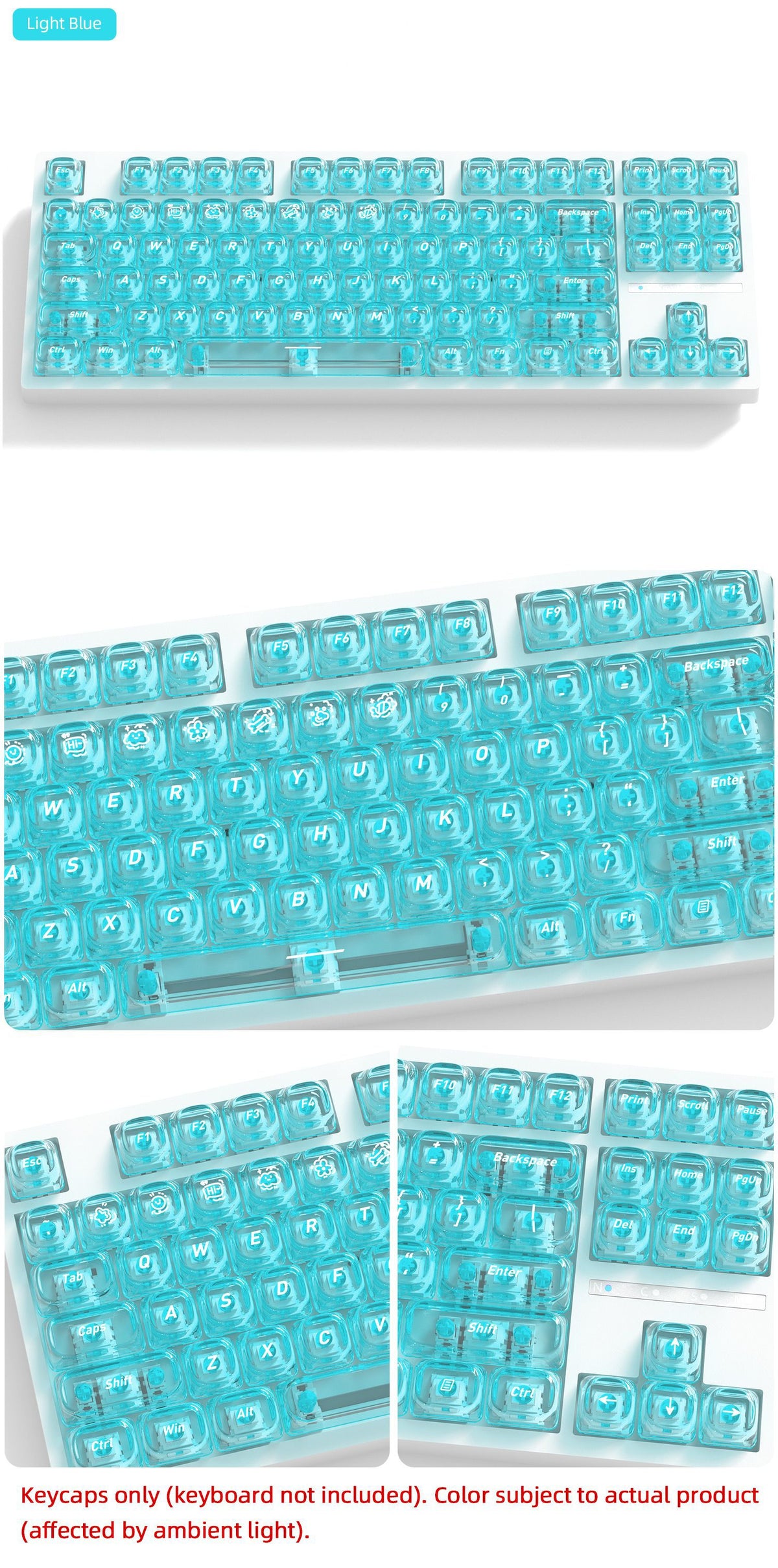Transparent Boxed Keycaps 132 Keys PC Material MOA Profile UV Process Keycaps For MX Switch Wooting Aula F75 Mechanical Keyboard