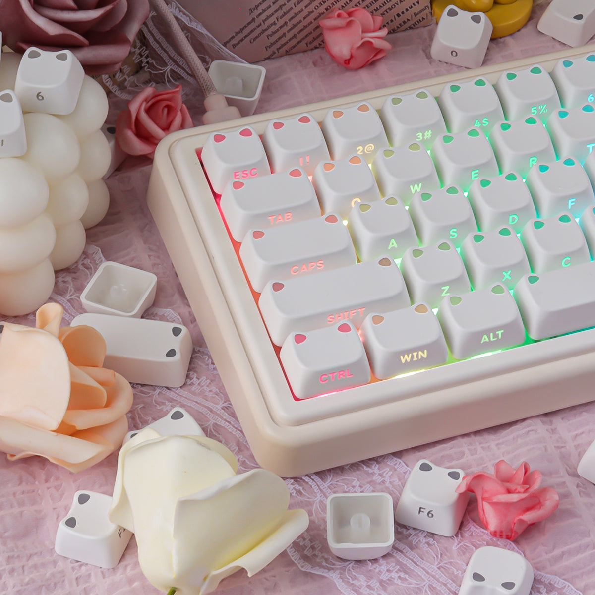 White Cat Ears Side Backlight Keycaps