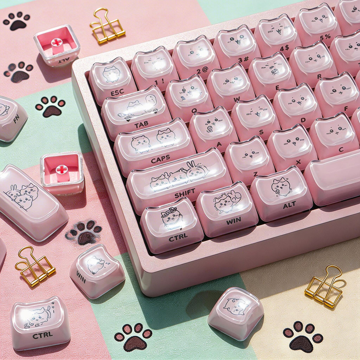Crystal Hachiware Pink Keycaps