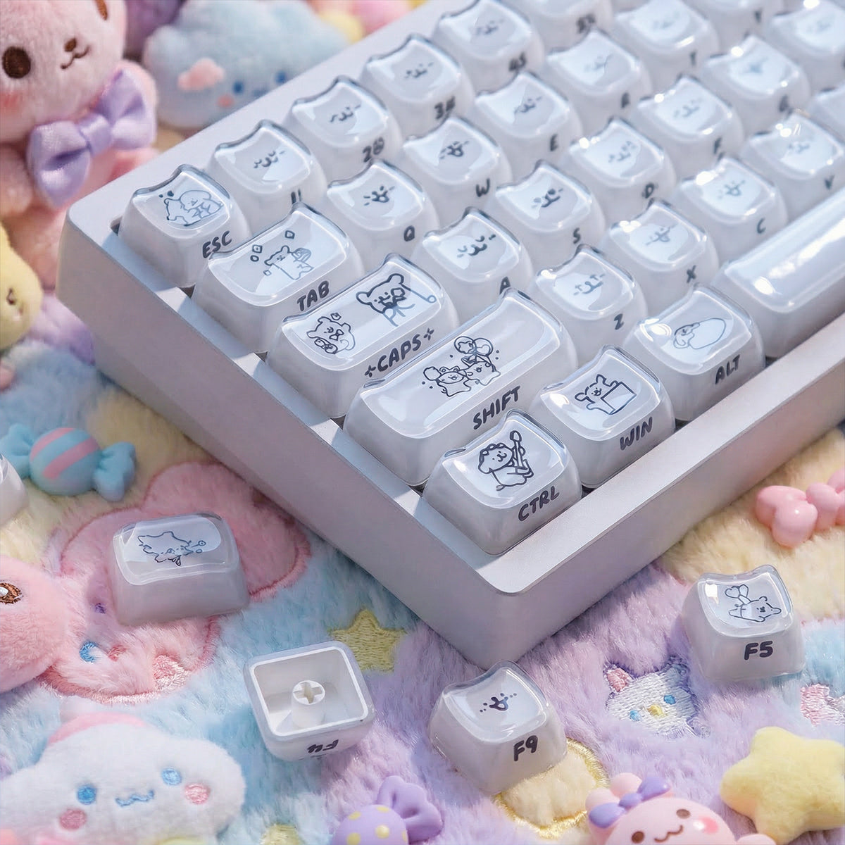 Crystal Line Dog White Keycaps