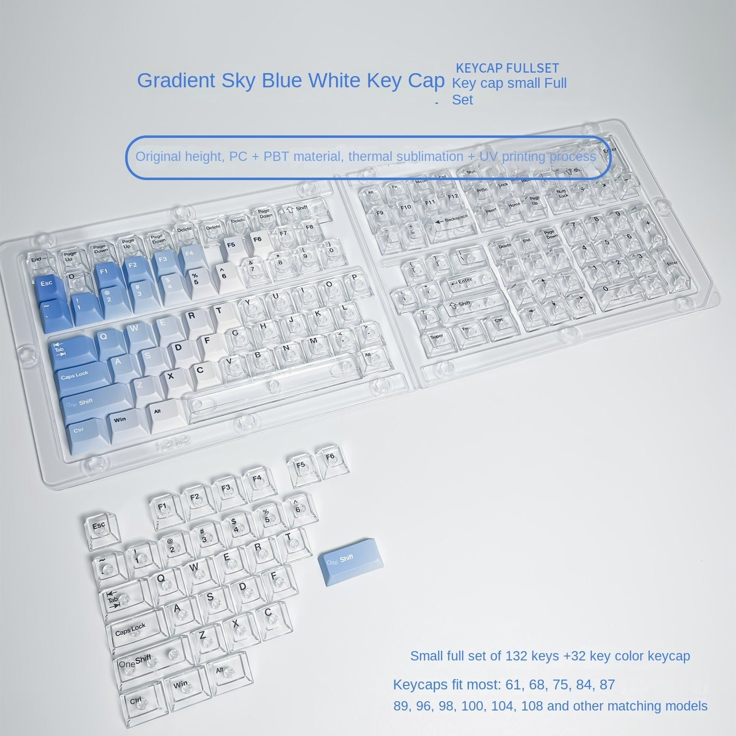 Transparent Keycaps 164 Keys PBT+PC Material Cherry Profile DYE-SUB For ...