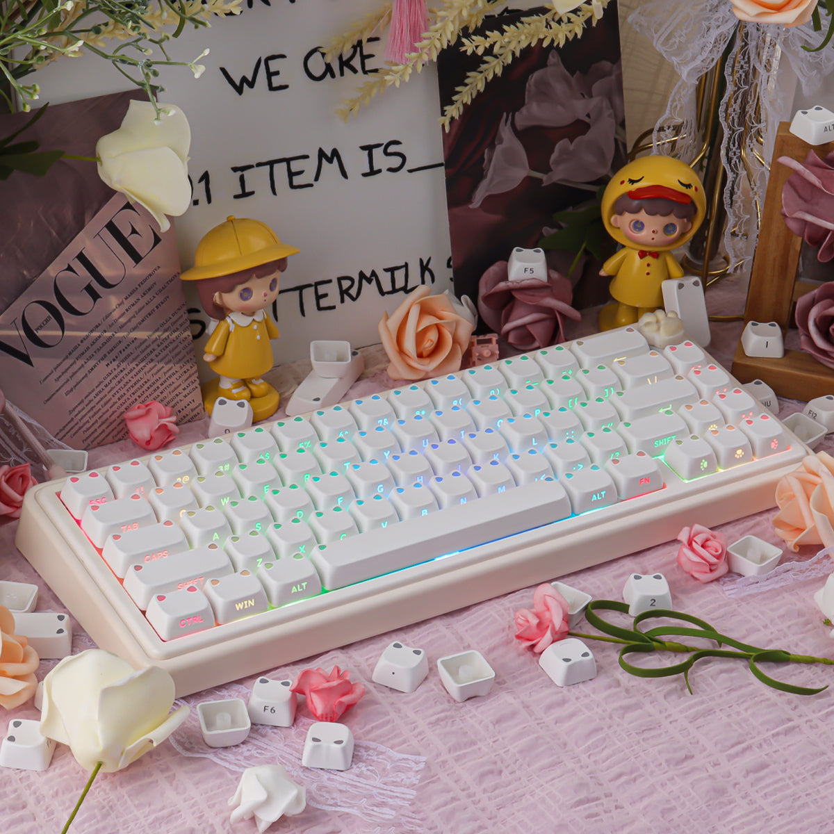 White Cat Ears Side Backlight Keycaps