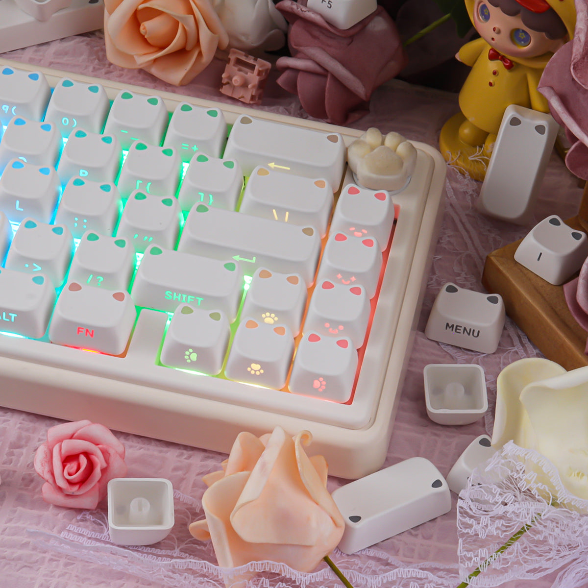 White Cat Ears Side Backlight Keycaps