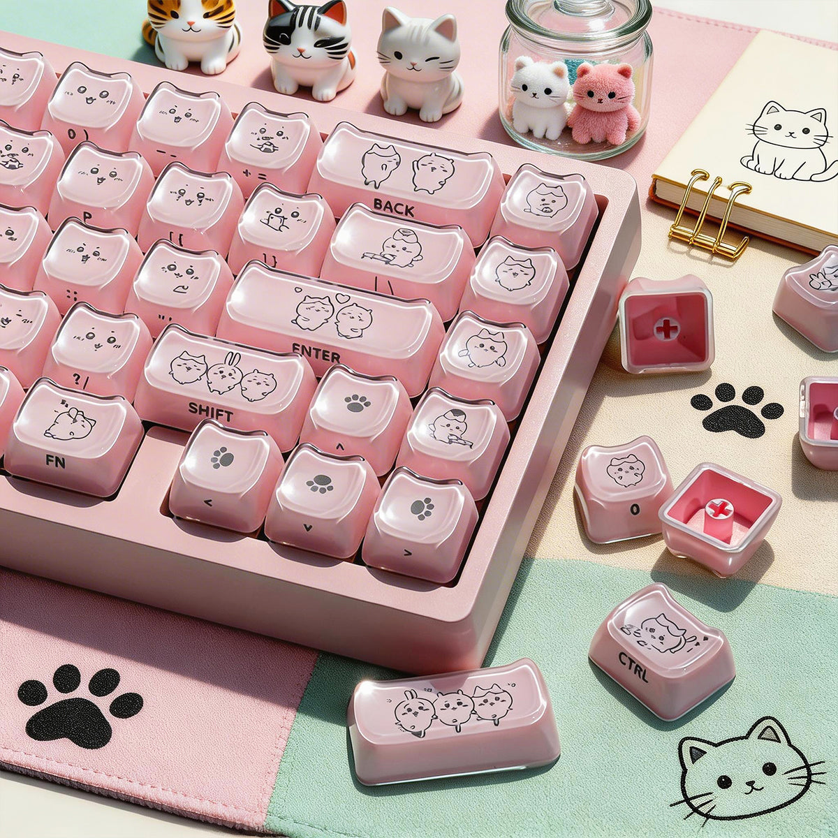 Crystal Hachiware Pink Keycaps