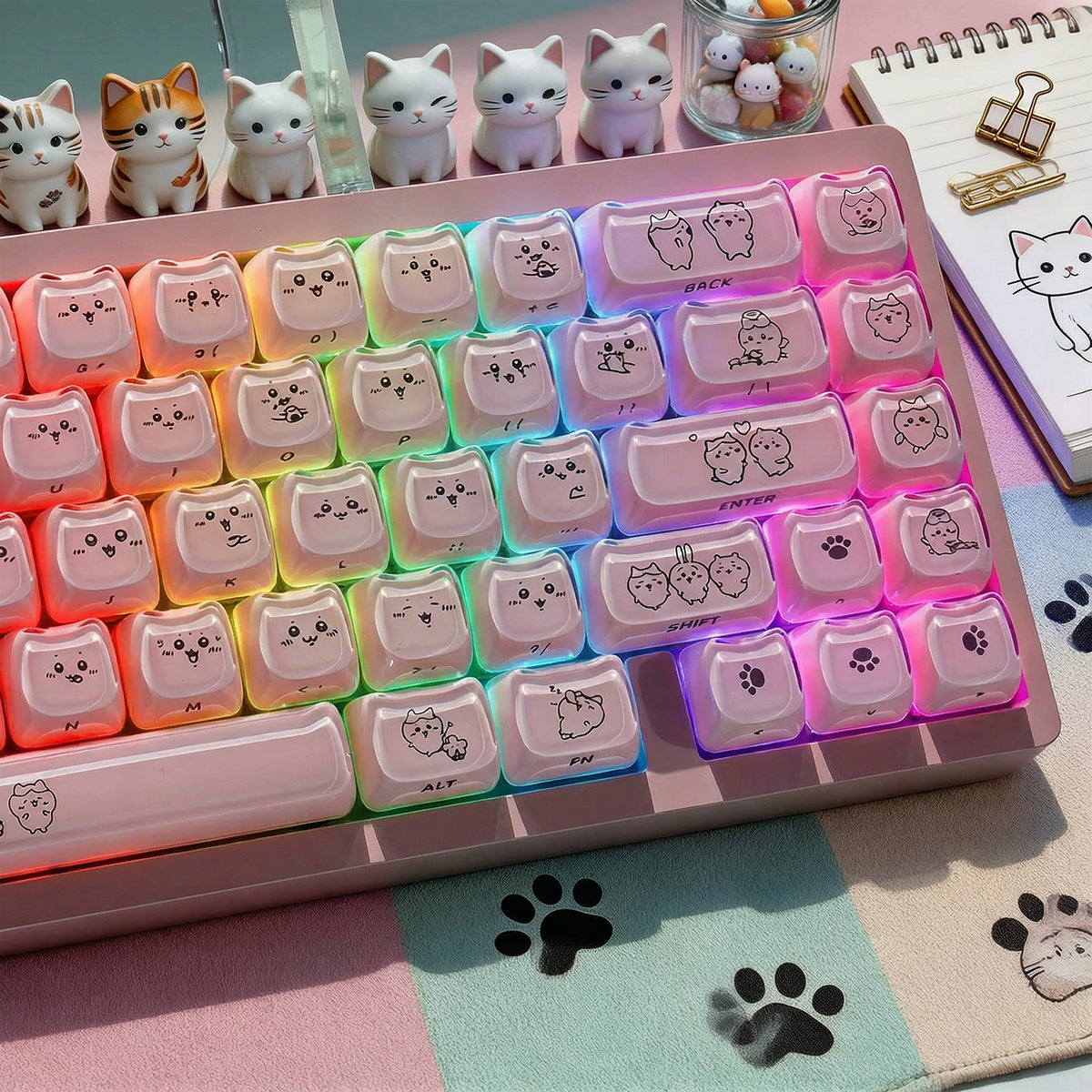 Crystal Hachiware Pink Keycaps