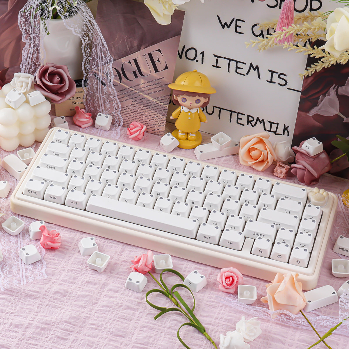 White Cat Ears Side Backlight Keycaps
