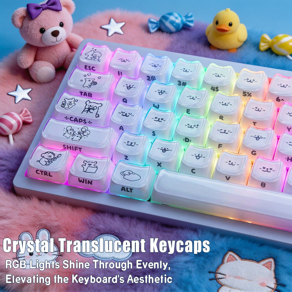 Crystal Line Dog White Keycaps