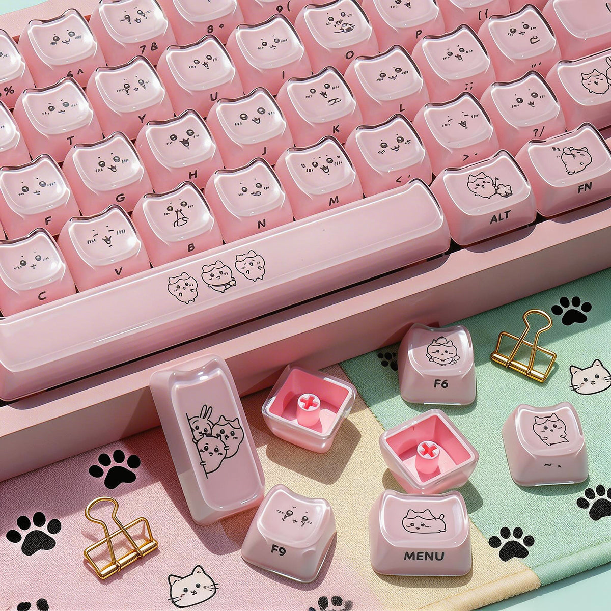 Crystal Hachiware Pink Keycaps