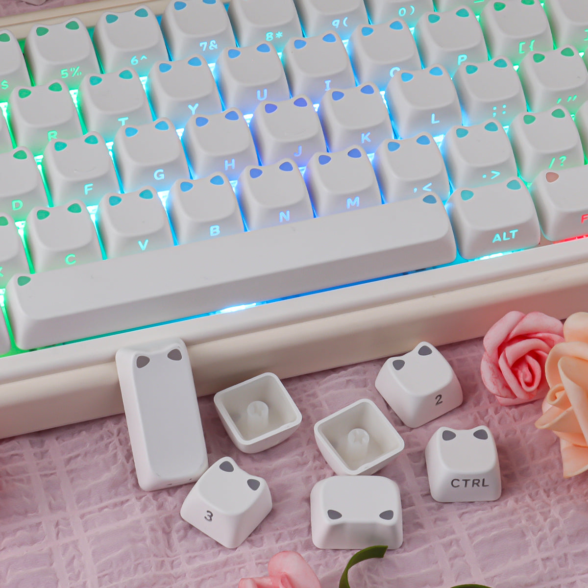 White Cat Ears Side Backlight Keycaps