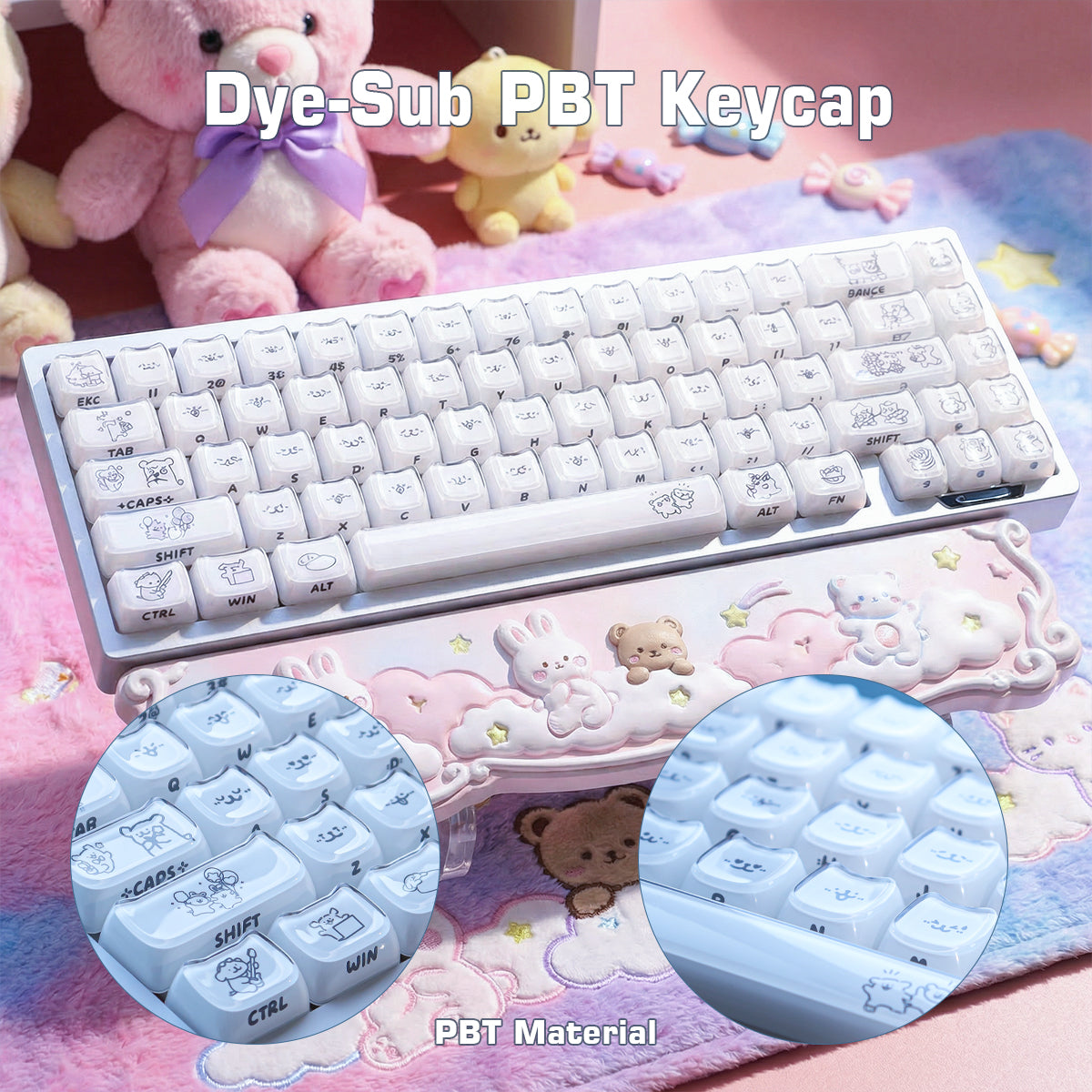 Crystal Line Dog White Keycaps
