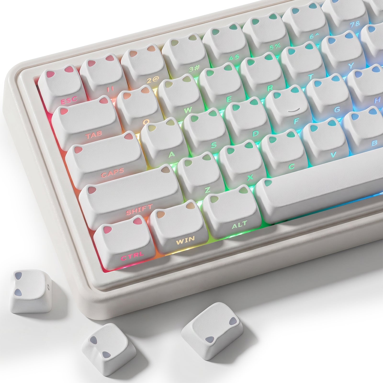 White Cat Ears Side Backlight Keycaps