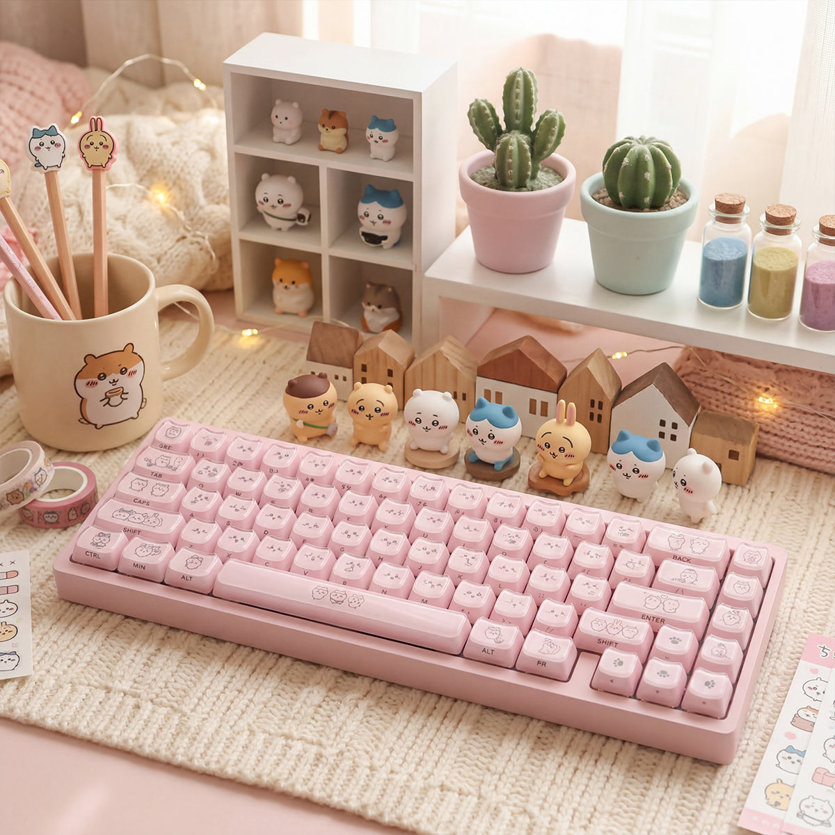 Crystal Hachiware Pink Keycaps