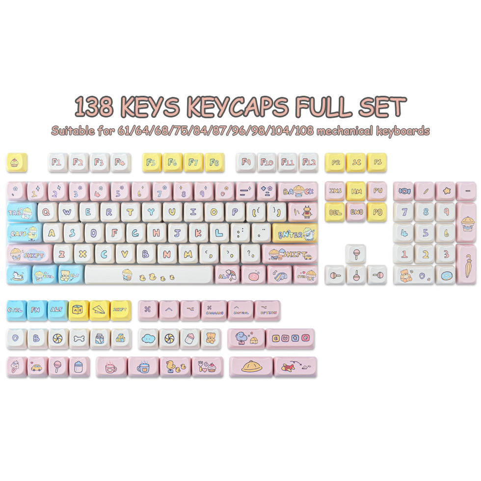 Kindergarten keycaps 138 Keys PBT Keycaps MAO Profile DYE-SUB ...