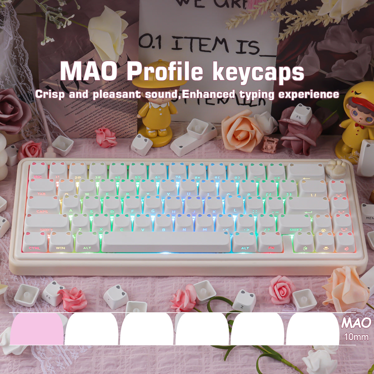 White Cat Ears Side Backlight Keycaps