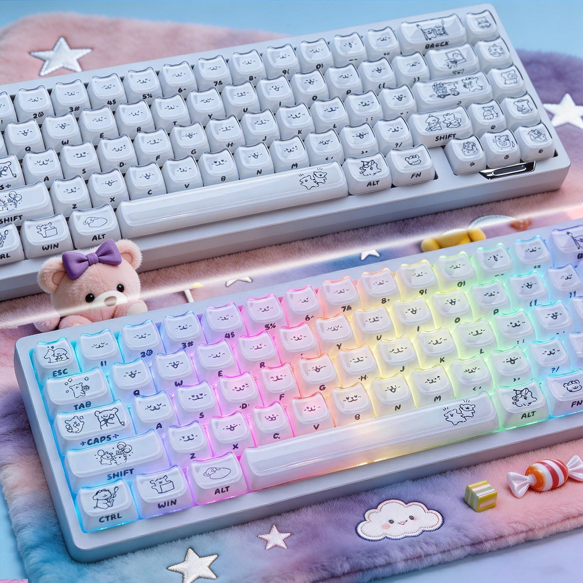 Crystal Line Dog White Keycaps