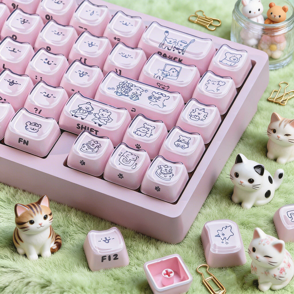 Crystal Line Dog Pink Keycaps