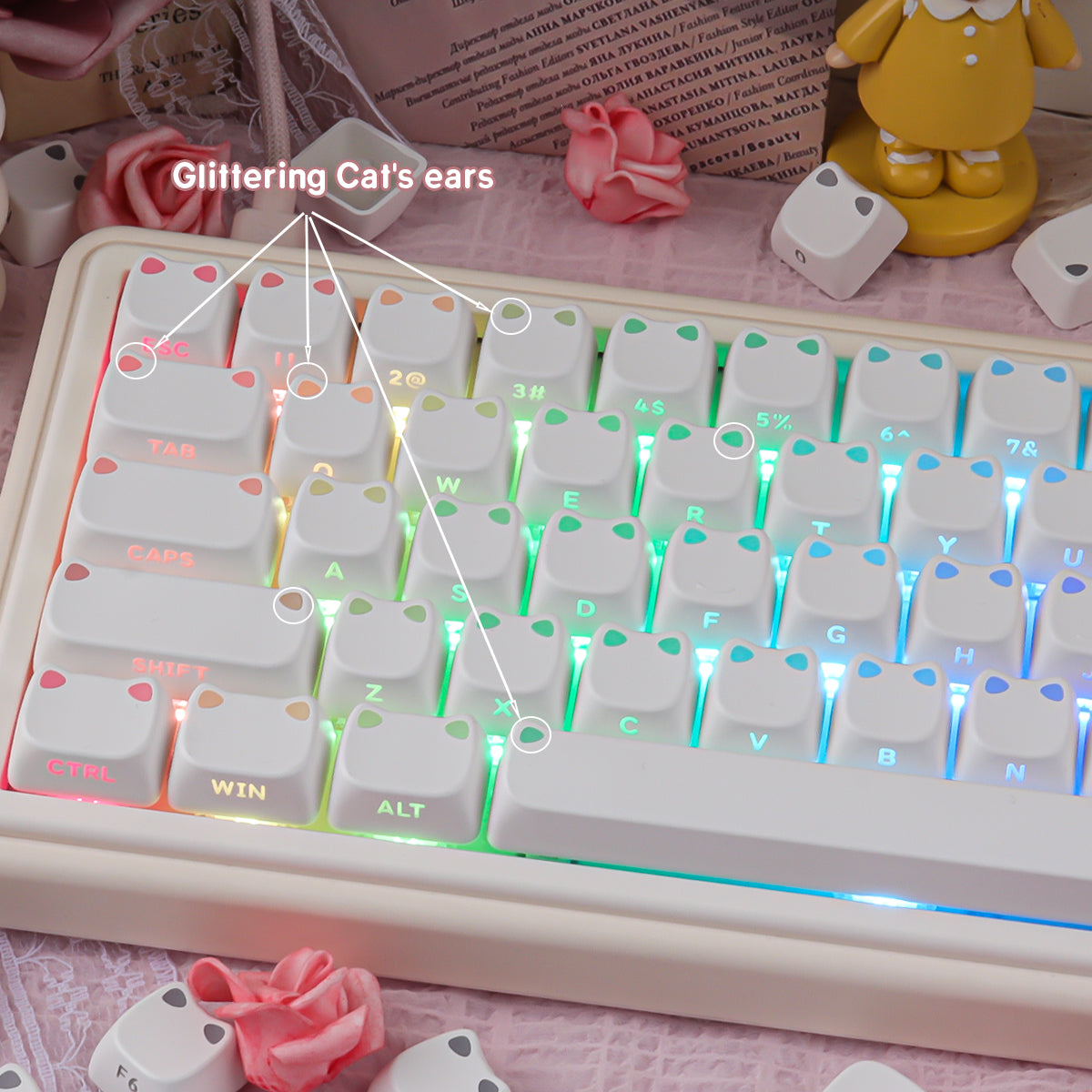 White Cat Ears Side Backlight Keycaps