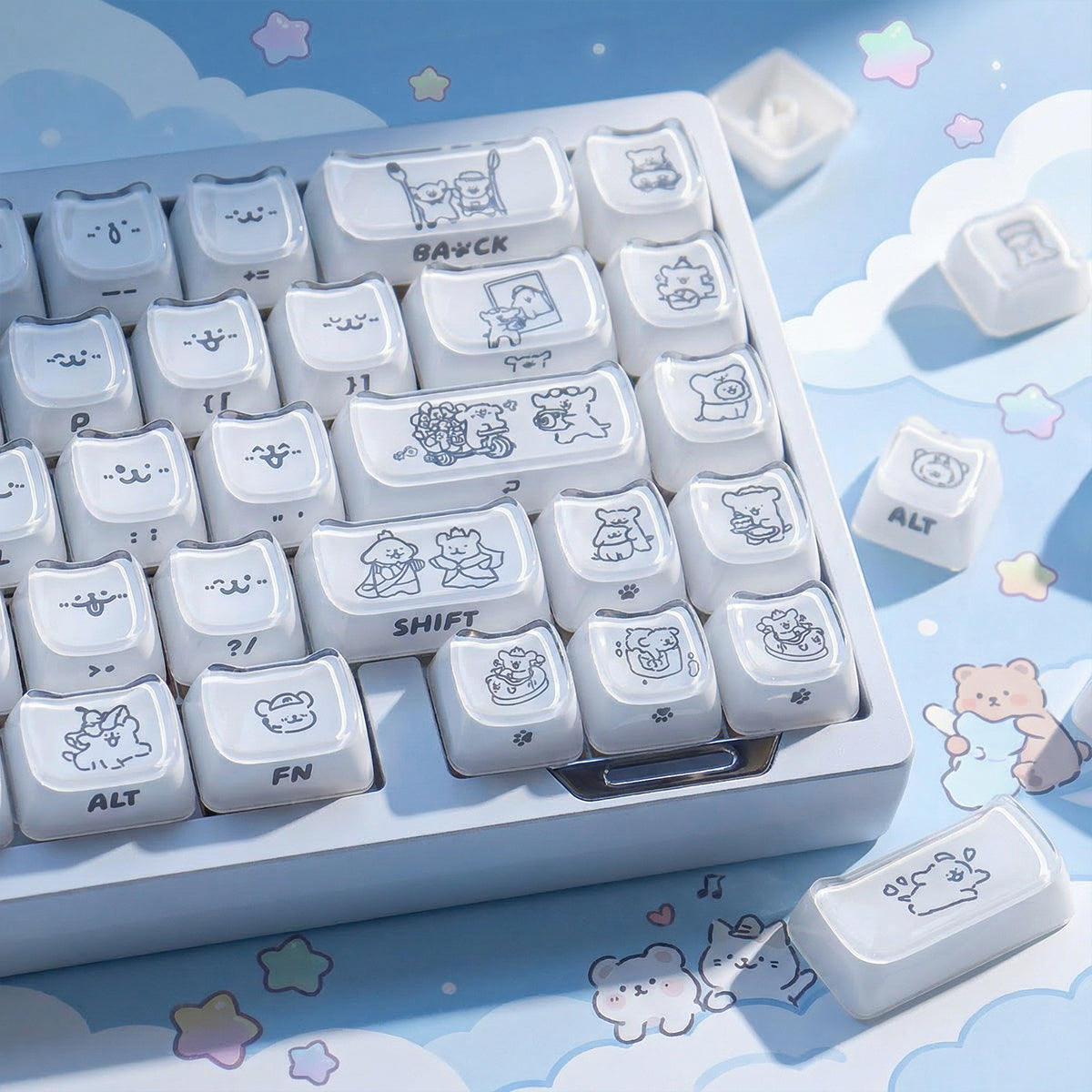 Crystal Line Dog White Keycaps