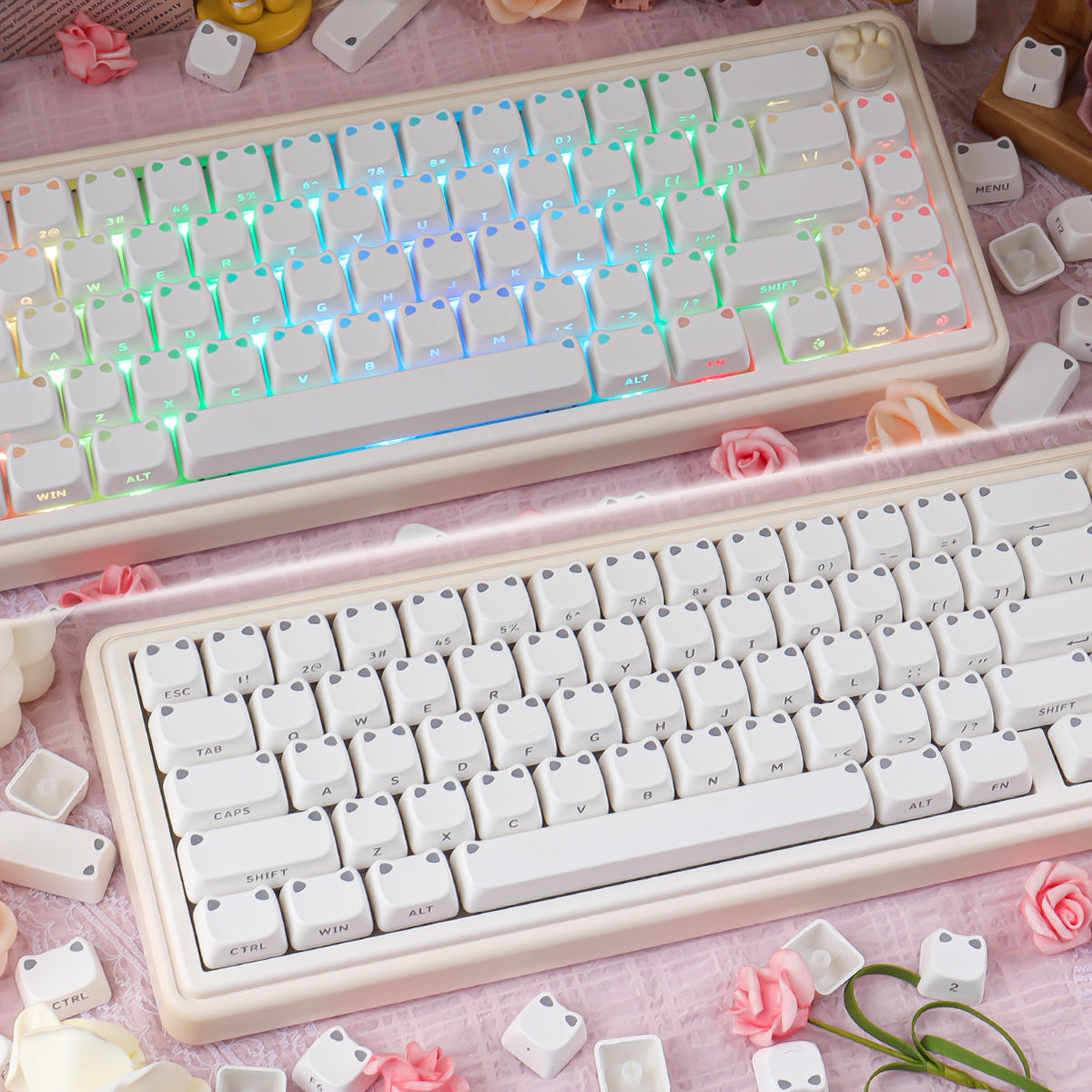 White Cat Ears Side Backlight Keycaps