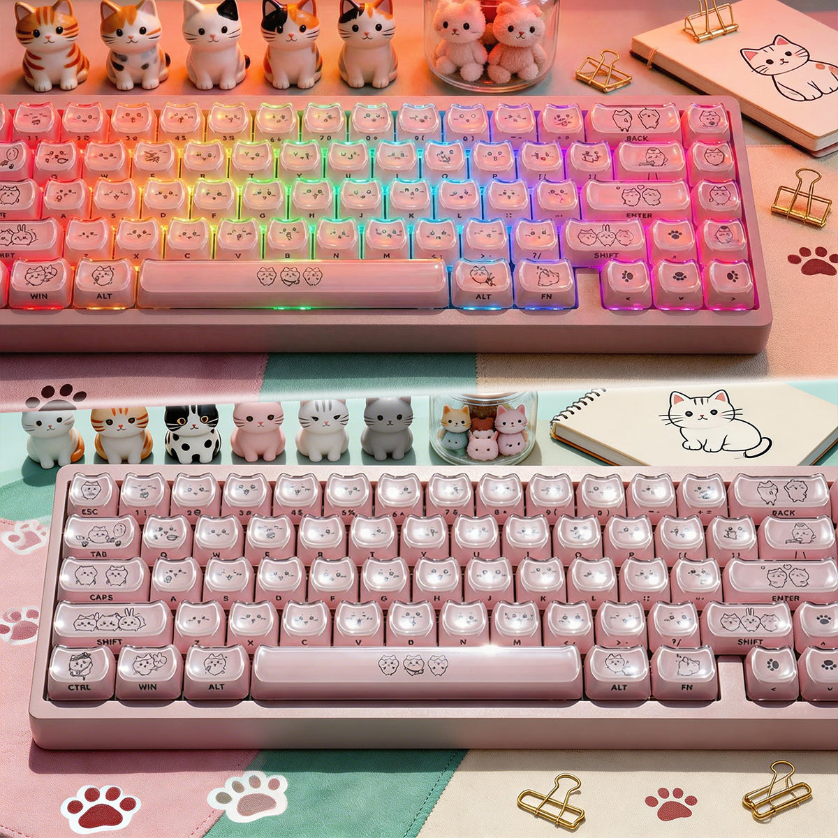 Crystal Hachiware Pink Keycaps