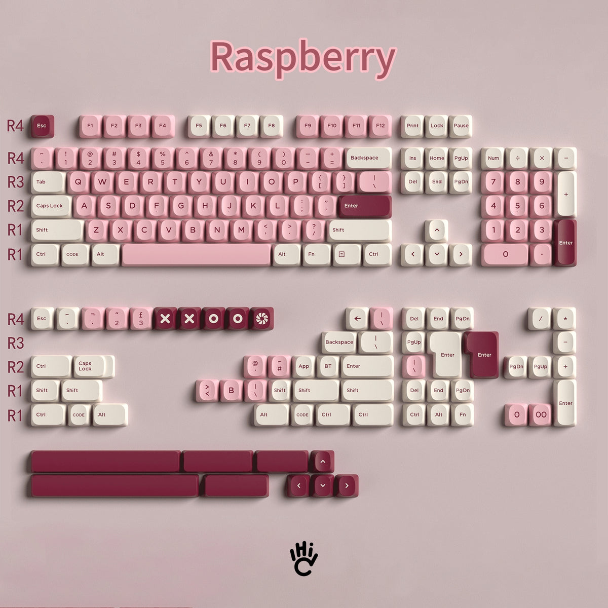 Raspberry Keyes YMK Raspberry keycaps 171 Keys PBT Material YMK Profile Two-Color ...