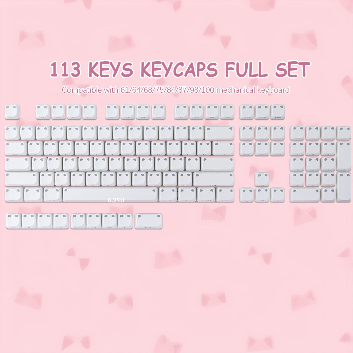 White Cat Ears Side Backlight Keycaps
