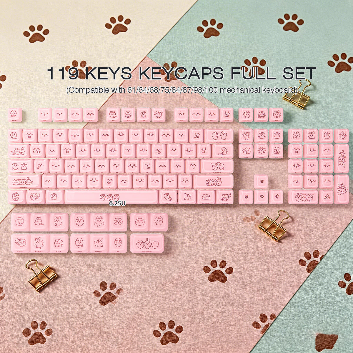 Crystal Hachiware Pink Keycaps