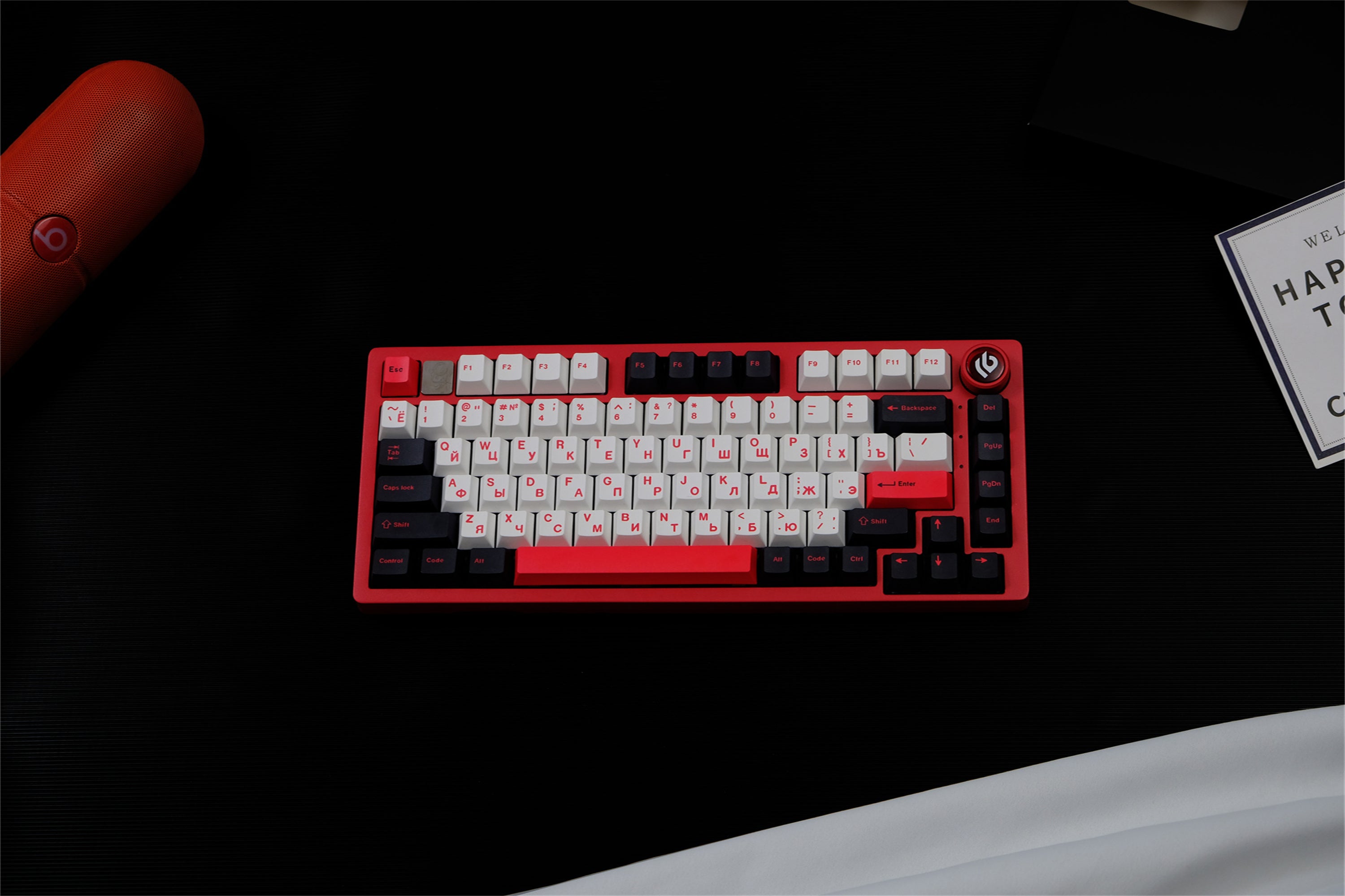 Minimalist Black White Red Russian Keycaps