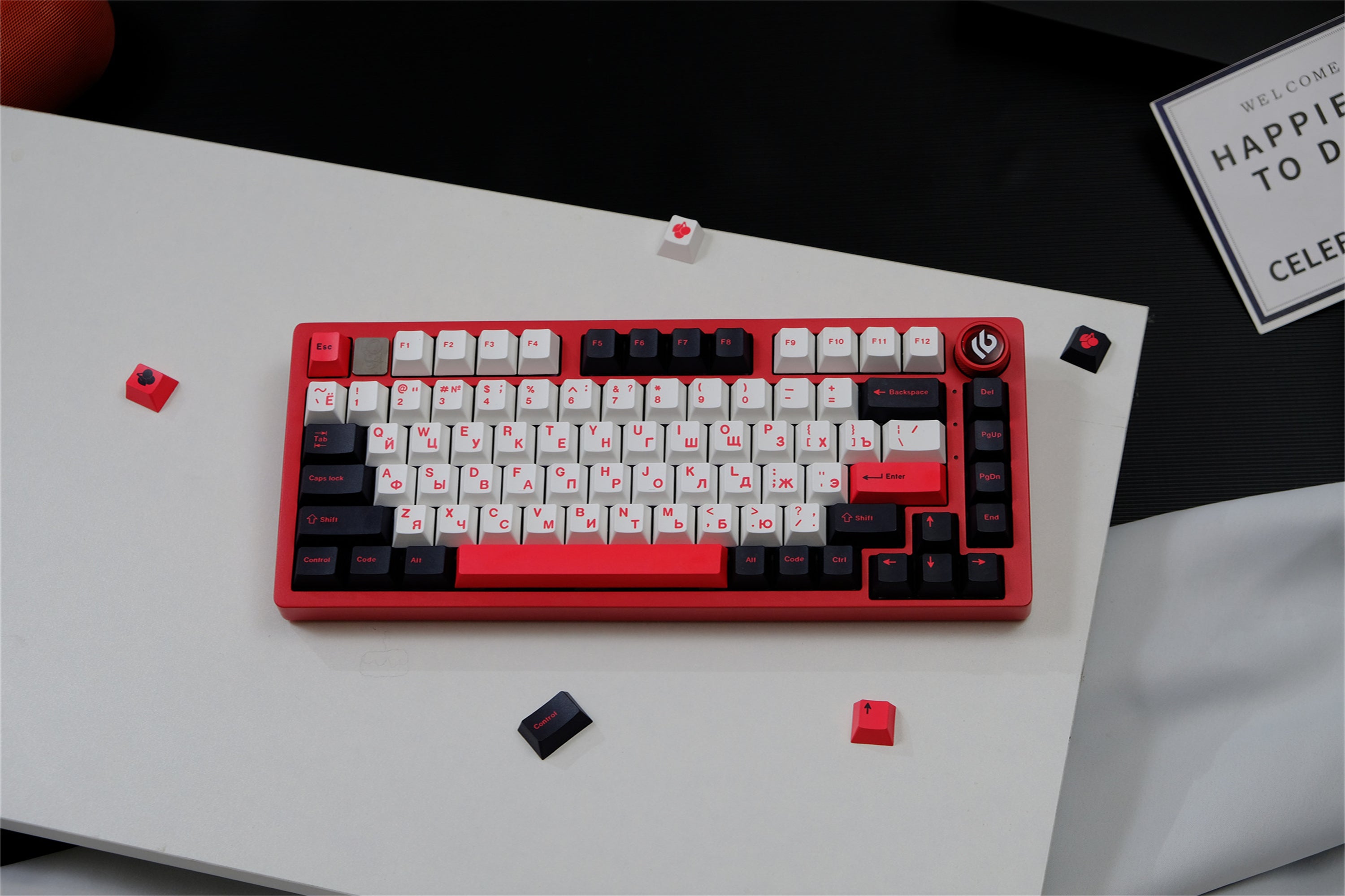 Minimalist Black White Red Russian Keycaps