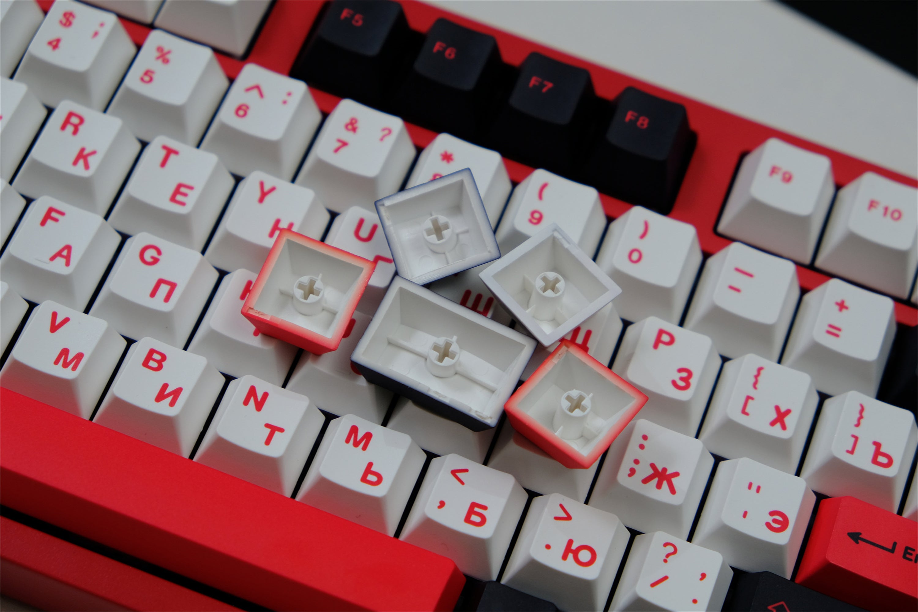 Minimalist Black White Red Russian Keycaps