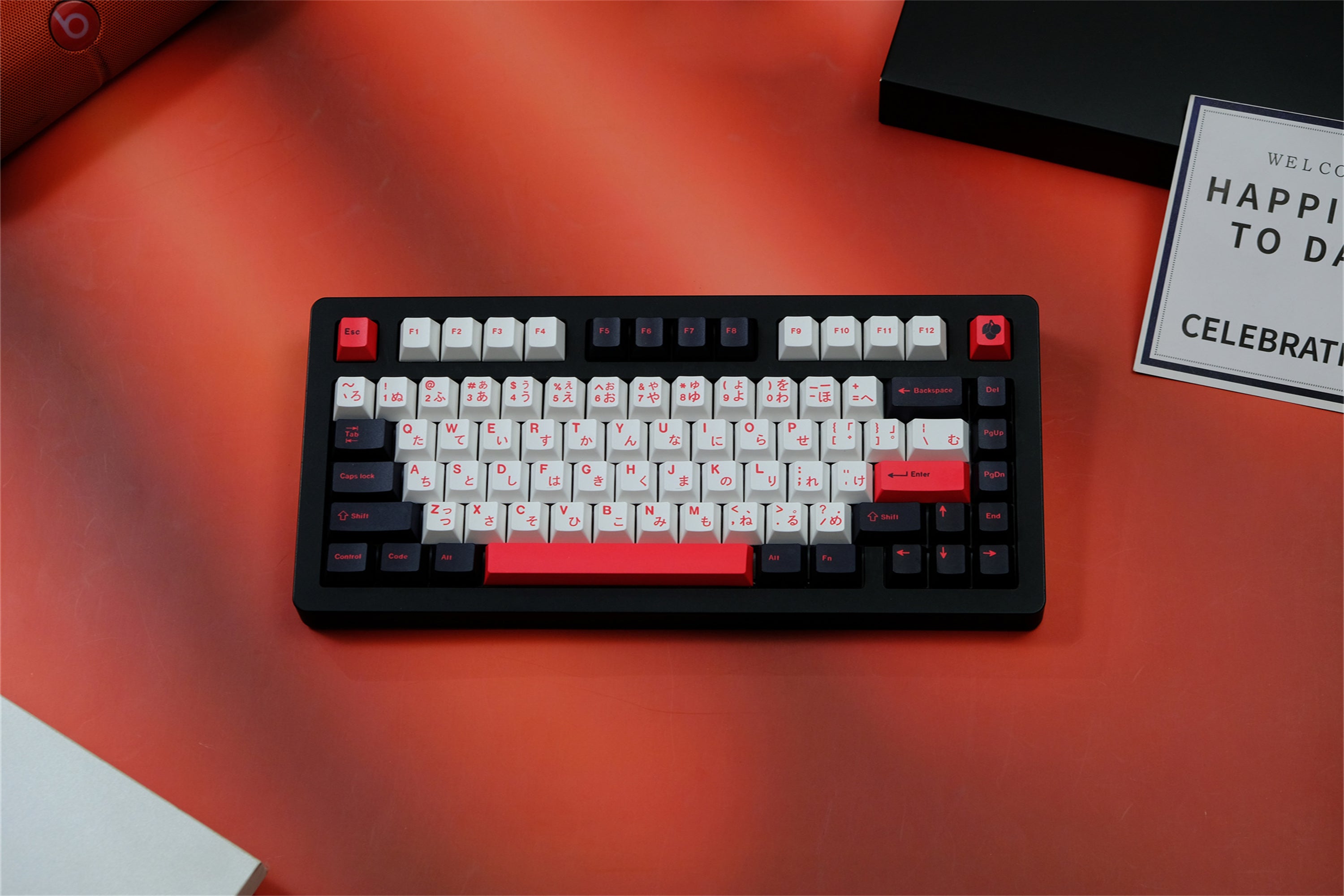 Minimalist Black White Red Japanese Keycaps