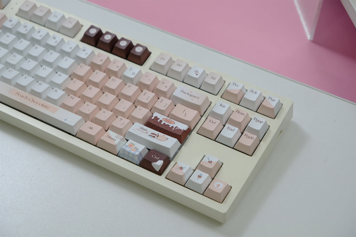 Choco Keycaps Crispy Peach Chocolate Keycaps 151 Keys PBT Material Cherry Profile DYE ...