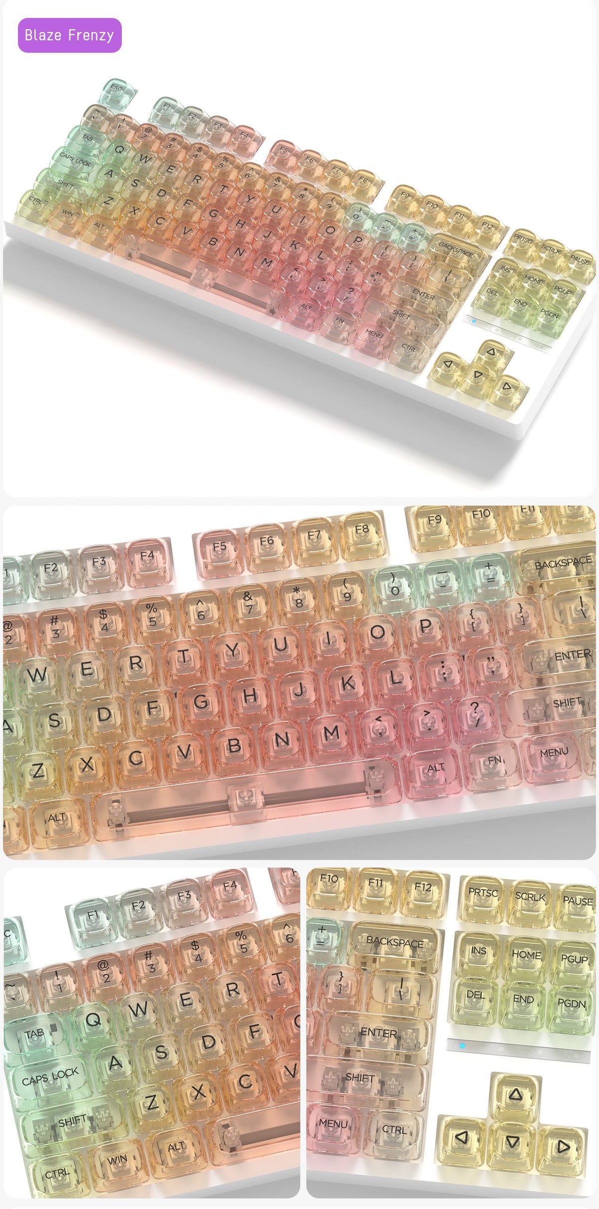 Transparent Gradient Keycaps 125 Keys PC Material MOA Profile UV Process Keycap Wooting For CHERRY MX Switch Mechanical Keyboard