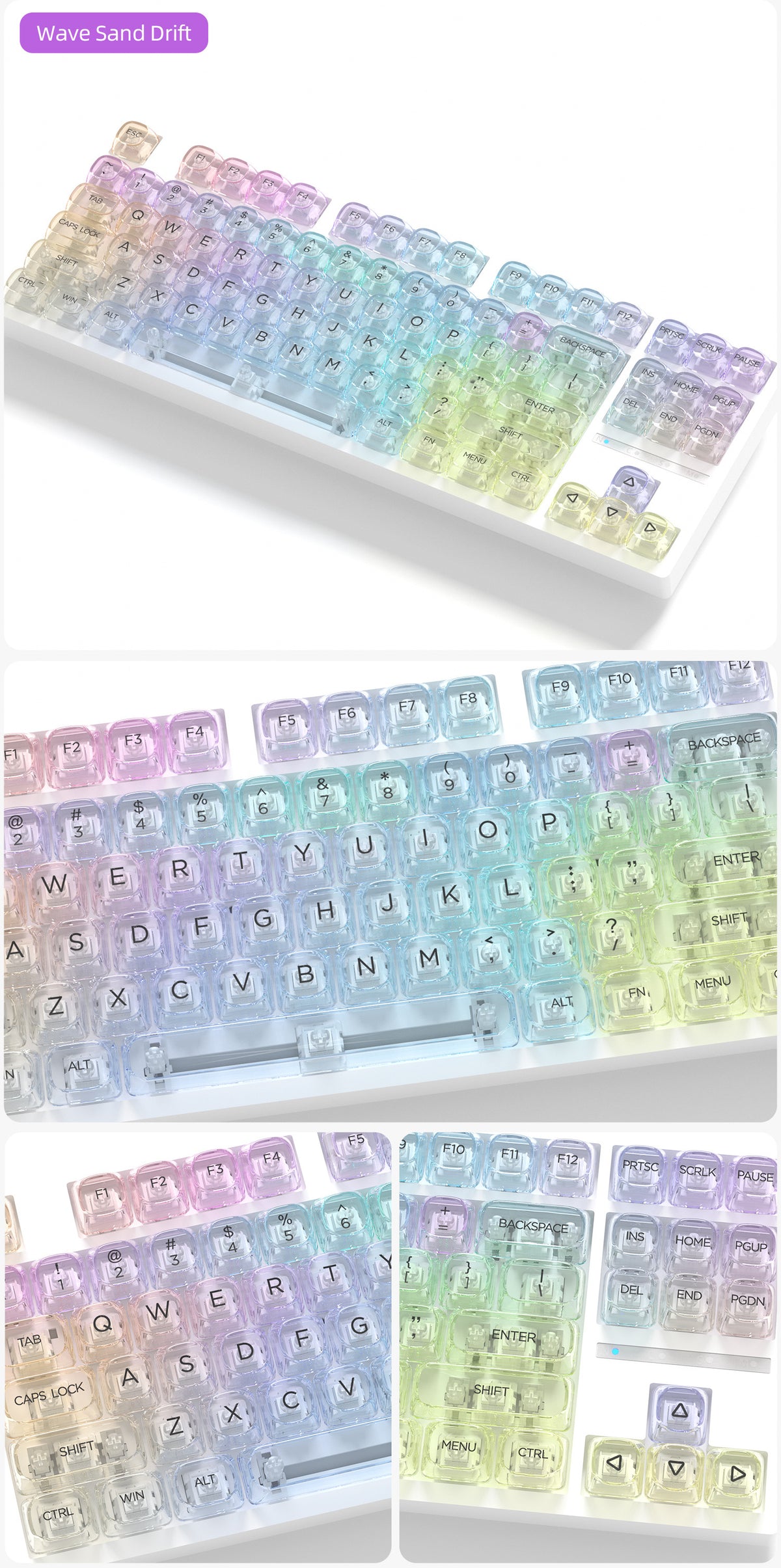 Transparent Gradient Keycaps 125 Keys PC Material MOA Profile UV Process Keycap Wooting For CHERRY MX Switch Mechanical Keyboard