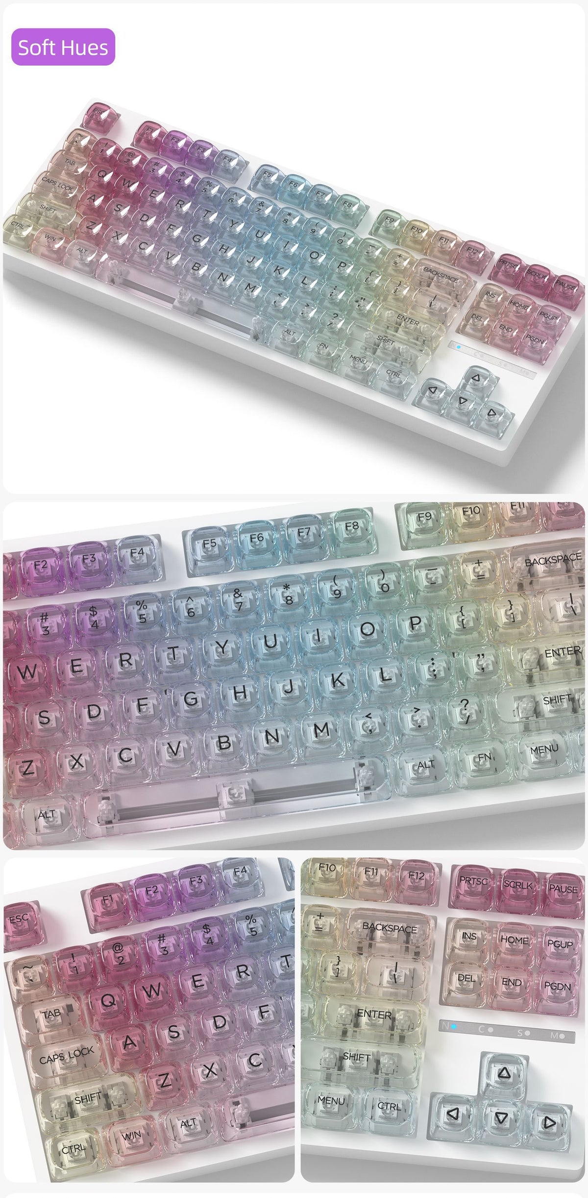 Transparent Gradient Keycaps 125 Keys PC Material MOA Profile UV Process Keycap Wooting For CHERRY MX Switch Mechanical Keyboard