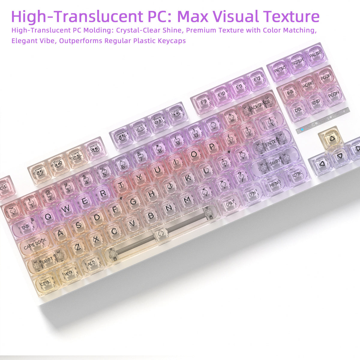 Transparent Gradient Keycaps 125 Keys PC Material MOA Profile UV Process Keycap Wooting For CHERRY MX Switch Mechanical Keyboard