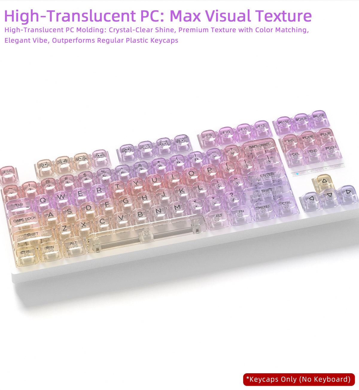 Transparent Gradient Keycaps 125 Keys PC Material MOA Profile UV Process Keycap Wooting For CHERRY MX Switch Mechanical Keyboard